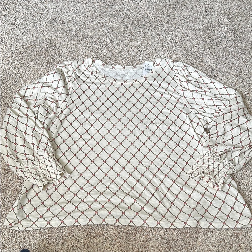 Women's Cream and Red Patterned Top